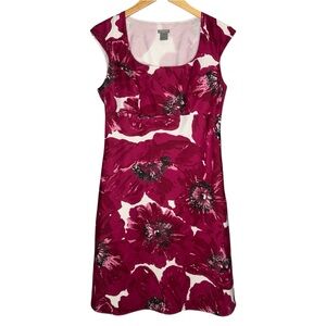 Ann Taylor Sheath Dress floral poppy Square Neck maroon White women’s size 6